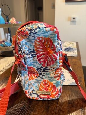 Tropical Leaf Crossbody Phone Bag in Coral and Blue